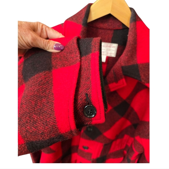 Filson Mackinaw Cruiser Red Black Buffalo Check Plaid Wool Coat 48 - Picture 6 of 12